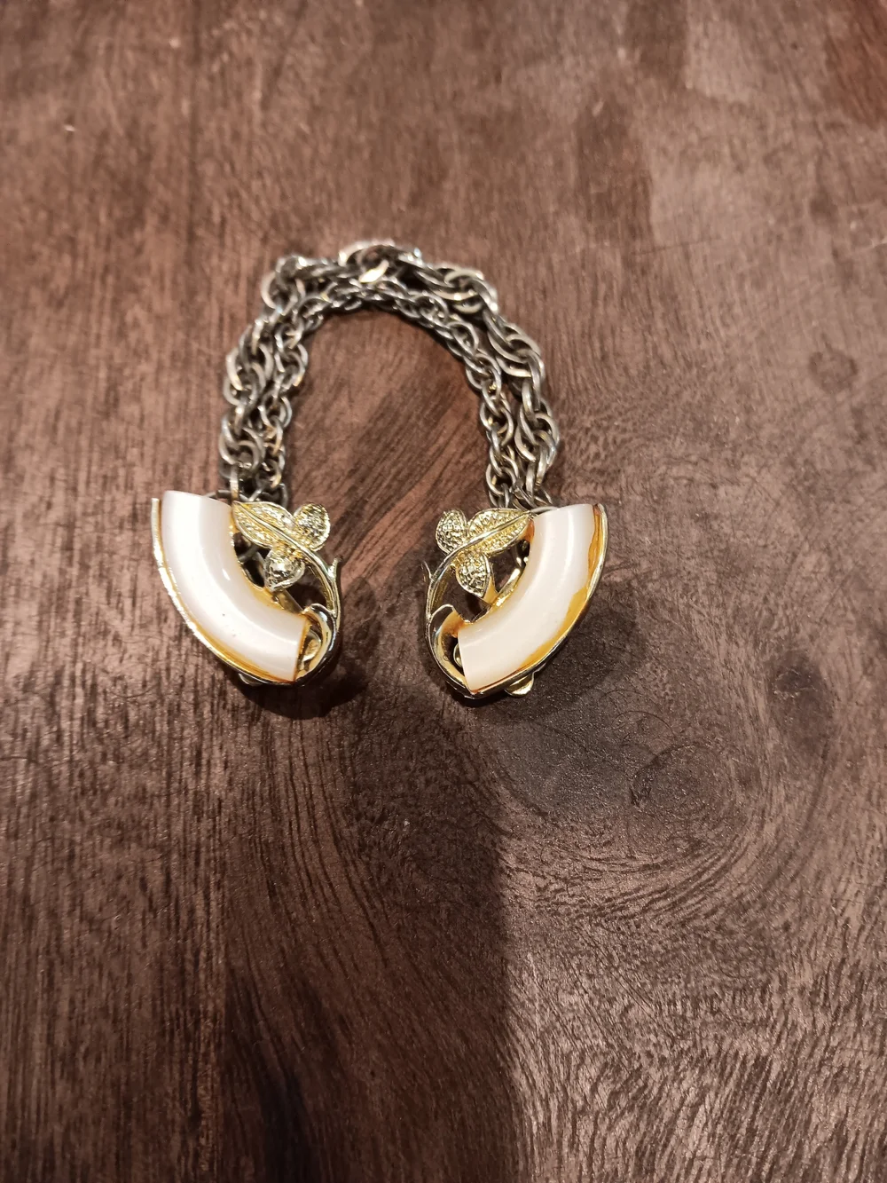 Vintage Gold-Tone White Enamel Floral Clip-On Sweater Guard